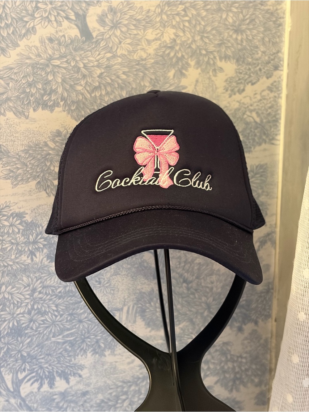 Cocktail Club Pink Bow Navy Cap
